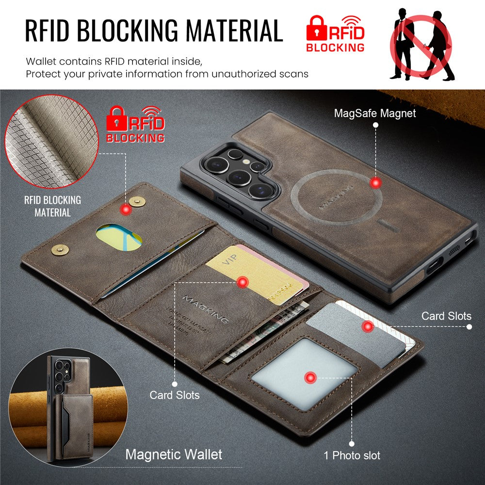 MAGKING K2 Series For Samsung Galaxy S26 Ultra Magnetic Case PC + TPU + PU Phone Cover with RFID Blocking Wallet