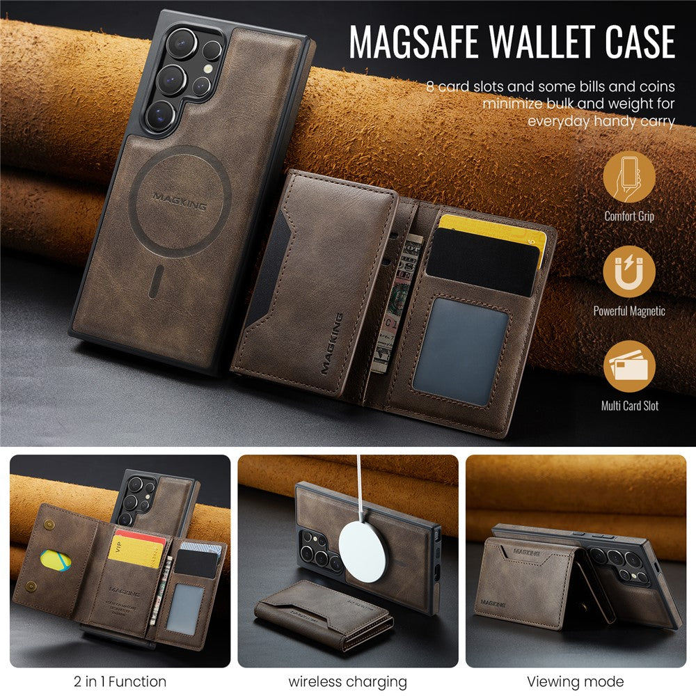 MAGKING K2 Series For Samsung Galaxy S26 Ultra Magnetic Case PC + TPU + PU Phone Cover with RFID Blocking Wallet