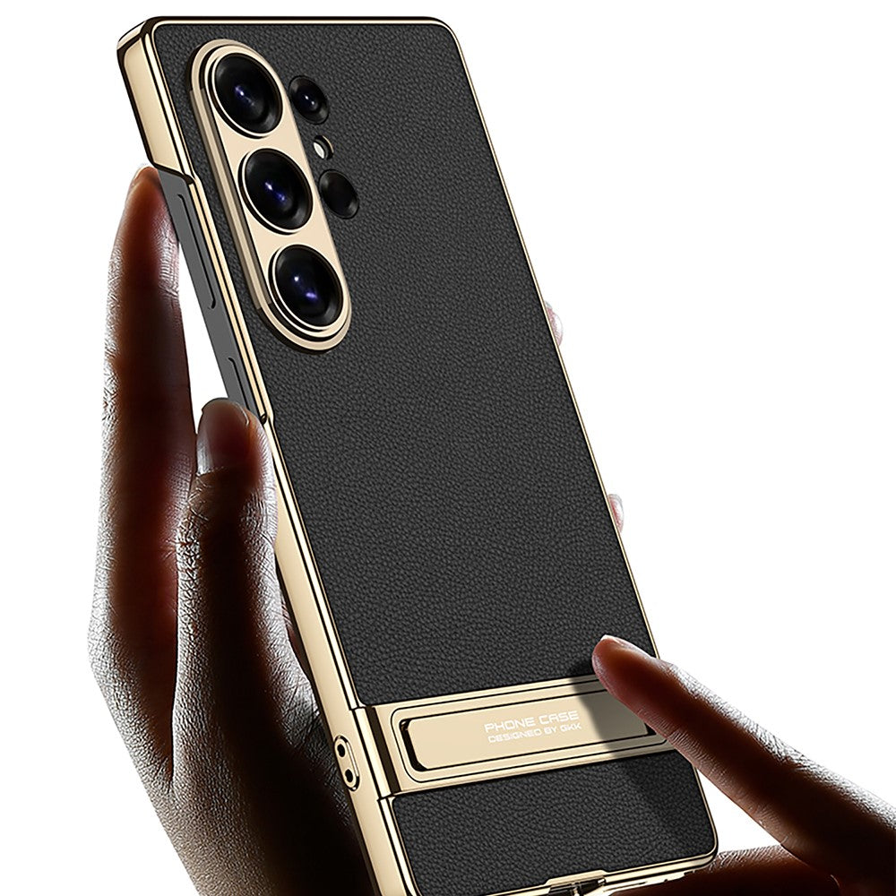 GKK For Samsung Galaxy S26 Ultra Case Electroplating Kickstand PU Hard PC Phone Back Cover