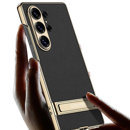GKK For Samsung Galaxy S26 Ultra Case Electroplating Kickstand PU Hard PC Phone Back Cover