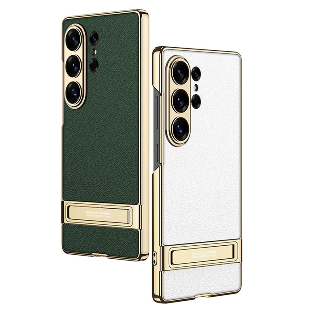 GKK For Samsung Galaxy S26 Ultra Case Electroplating Kickstand PU Hard PC Phone Back Cover