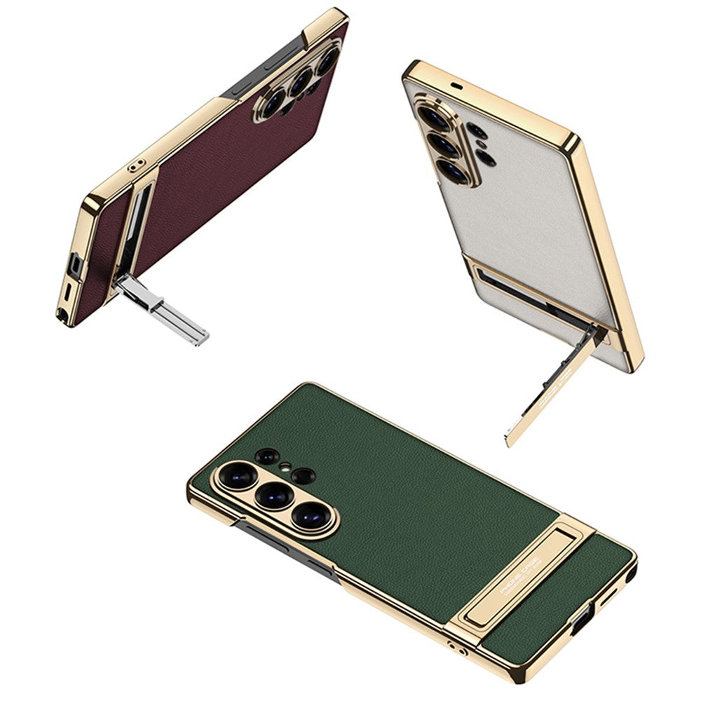 GKK For Samsung Galaxy S26 Ultra Case Electroplating Kickstand PU Hard PC Phone Back Cover