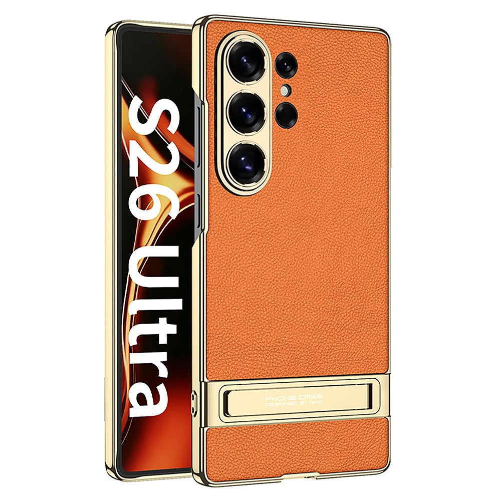 GKK For Samsung Galaxy S26 Ultra Case Electroplating Kickstand PU Hard PC Phone Back Cover