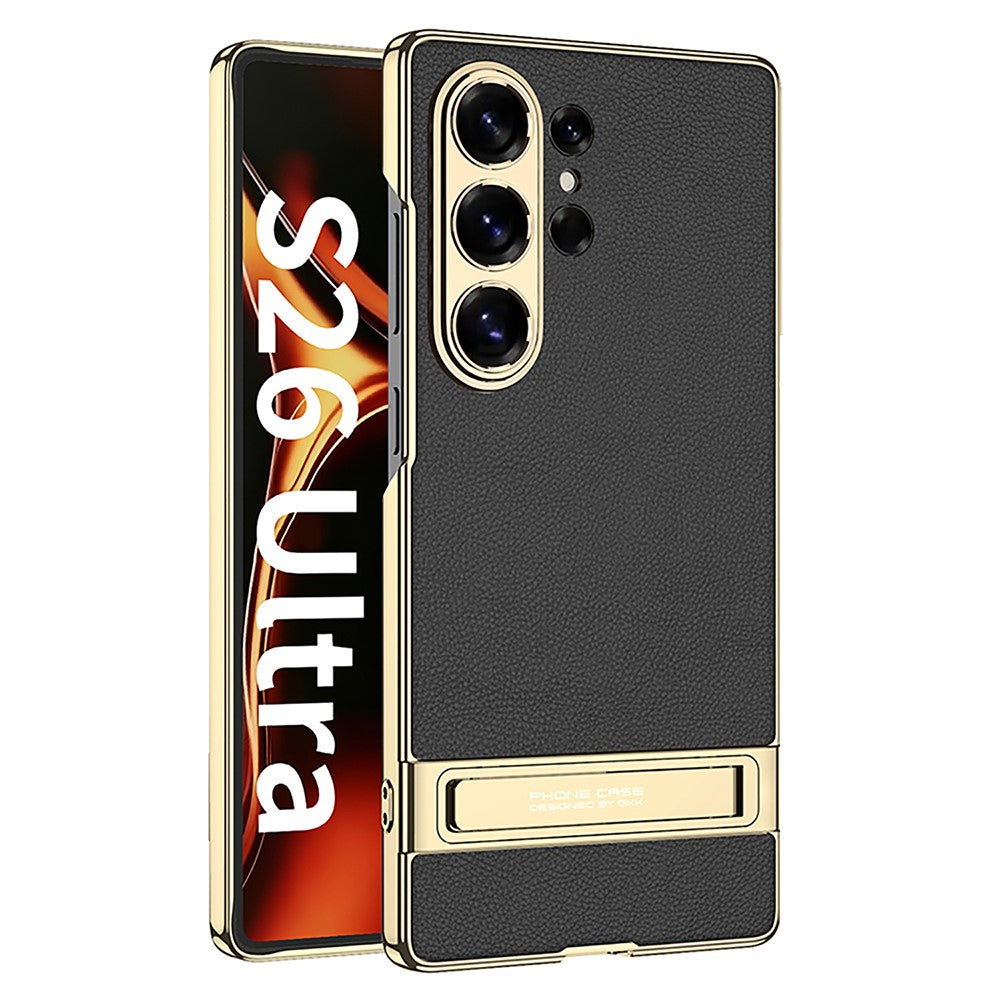 GKK For Samsung Galaxy S26 Ultra Case Electroplating Kickstand PU Hard PC Phone Back Cover