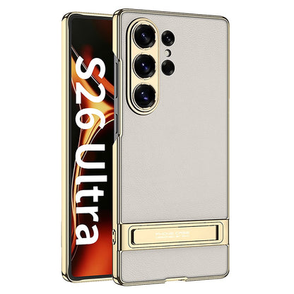 GKK For Samsung Galaxy S26 Ultra Case Electroplating Kickstand PU Hard PC Phone Back Cover