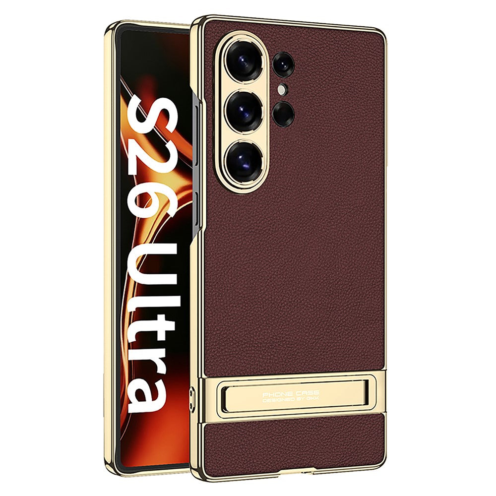 GKK For Samsung Galaxy S26 Ultra Case Electroplating Kickstand PU Hard PC Phone Back Cover