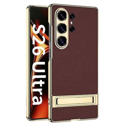 GKK For Samsung Galaxy S26 Ultra Case Electroplating Kickstand PU Hard PC Phone Back Cover