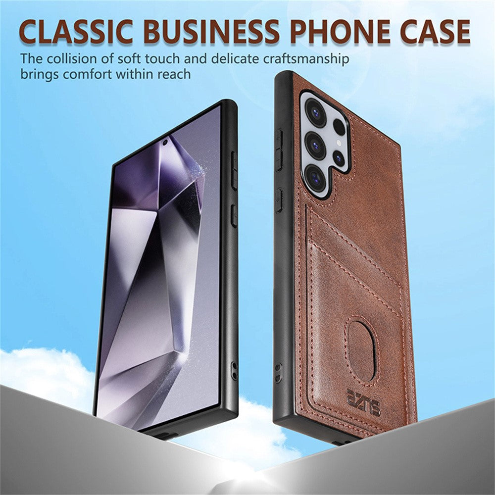 AZNS K1 Series For Samsung Galaxy S26 Ultra Case Calf Texture Anti-Drop PU+TPU Phone Cover with 2 Card Slot