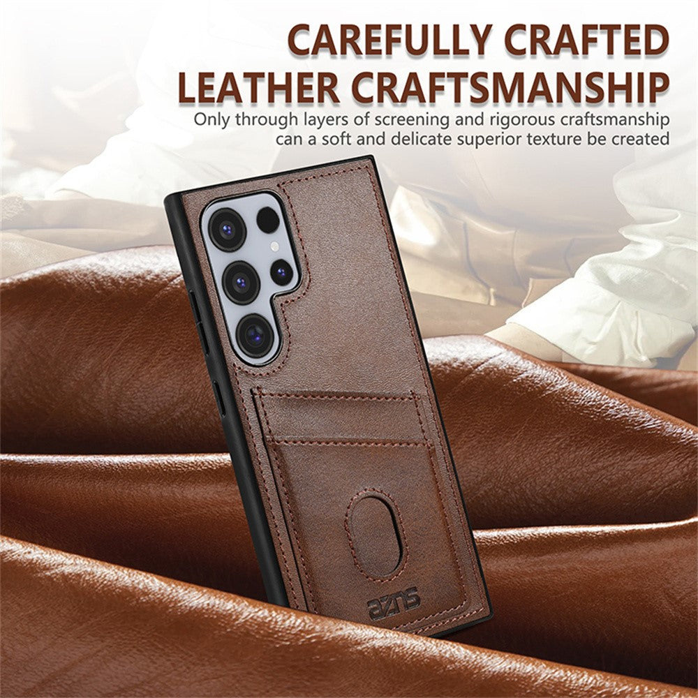 AZNS K1 Series For Samsung Galaxy S26 Ultra Case Calf Texture Anti-Drop PU+TPU Phone Cover with 2 Card Slot