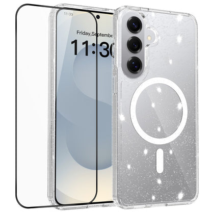 For Samsung Galaxy S26+ Magnetic Case Glitter Powder TPU Scratch-proof Phone Cover with Tempered Glass