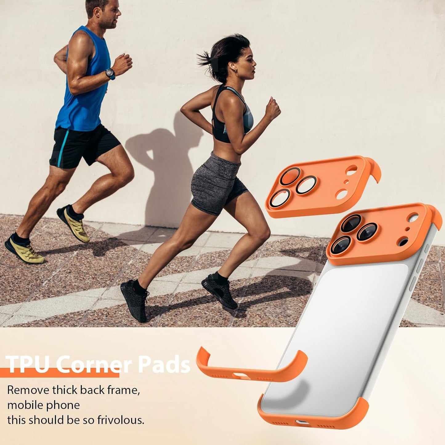 For iPhone 17 Pro Case Frameless Phone Corner Pad TPU Bumper Cover with Camera Lens Protector