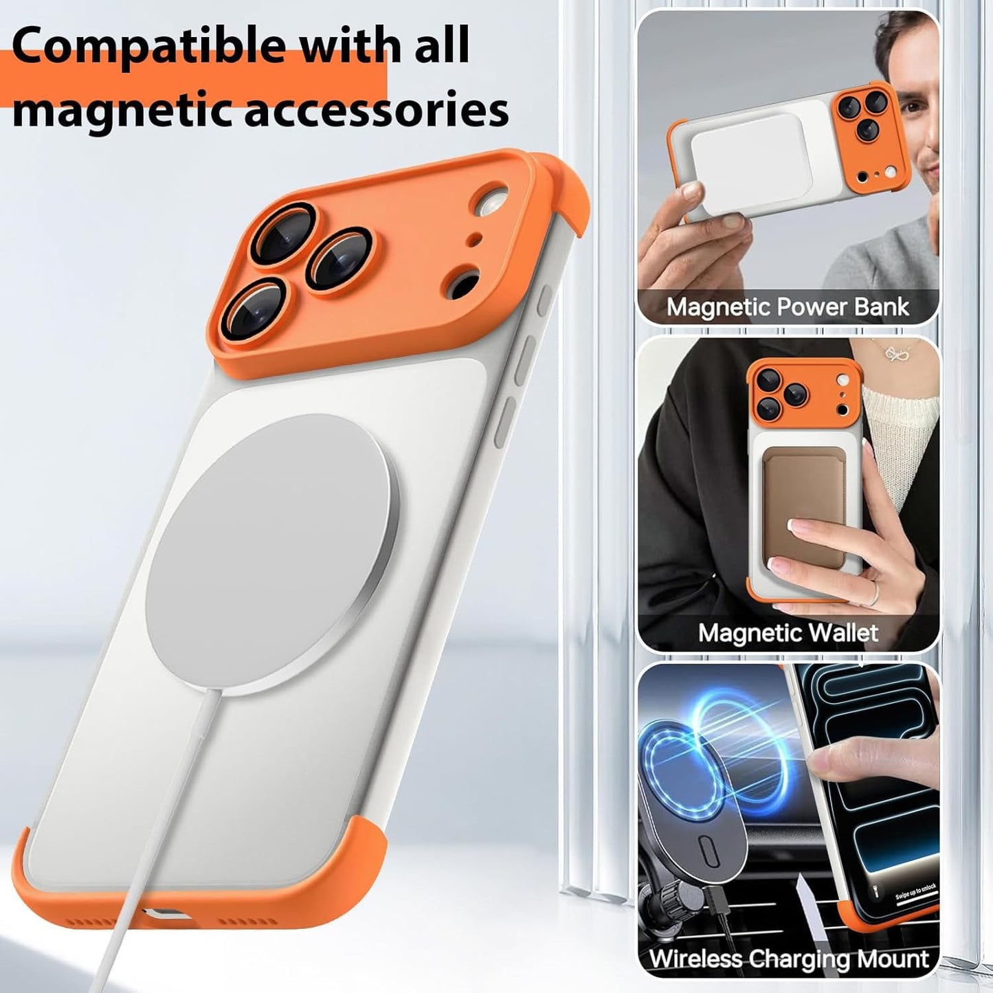 For iPhone 17 Pro Case Frameless Phone Corner Pad TPU Bumper Cover with Camera Lens Protector