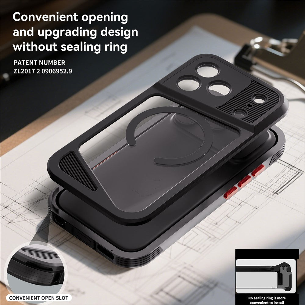 SHELLBOX GTM Series For iPhone 17 Pro Magnetic Case IP68 Waterproof TPU PC Metal Frame Diving Phone Cover