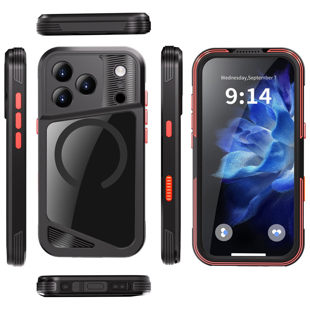 SHELLBOX GTM Series For iPhone 17 Pro Magnetic Case IP68 Waterproof TPU PC Metal Frame Diving Phone Cover