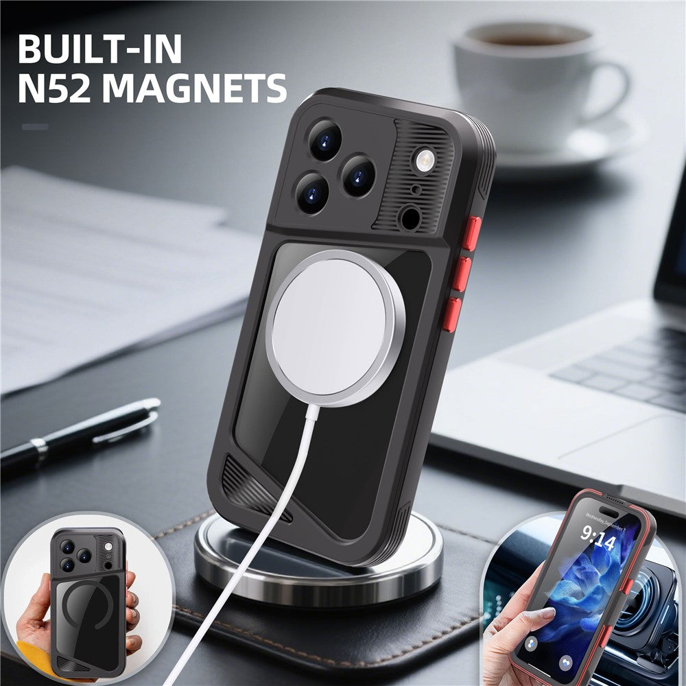 SHELLBOX GTM Series For iPhone 17 Pro Magnetic Case IP68 Waterproof TPU PC Metal Frame Diving Phone Cover