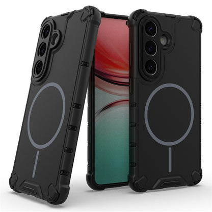 For Samsung Galaxy S26+ Magnetic Case Corrugated Texture Heat Dissipation TPU + PC Phone Back Cover