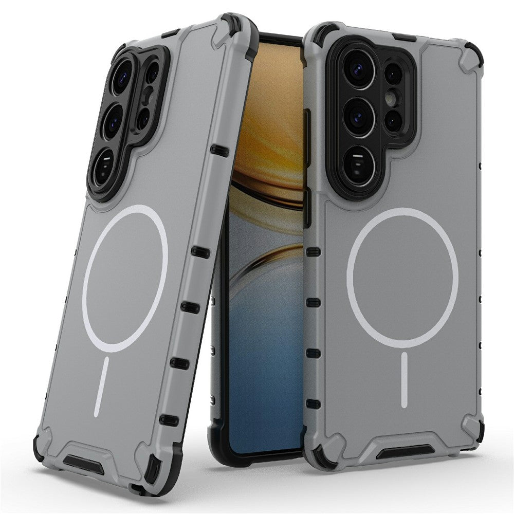 For Samsung Galaxy S26 Ultra Magnetic Case Corrugated Texture Heat Dissipation TPU + PC Phone Back Cover