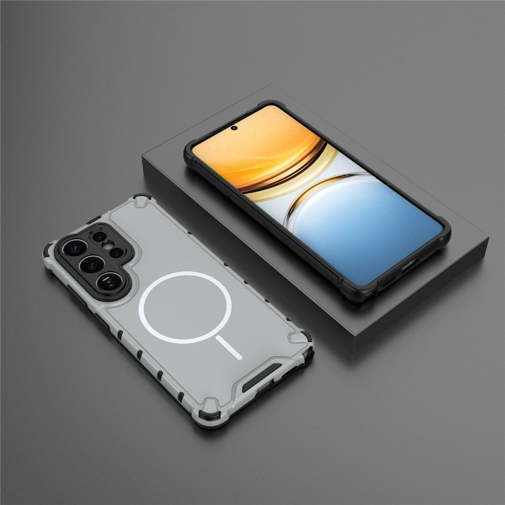 For Samsung Galaxy S26 Ultra Magnetic Case Corrugated Texture Heat Dissipation TPU + PC Phone Back Cover