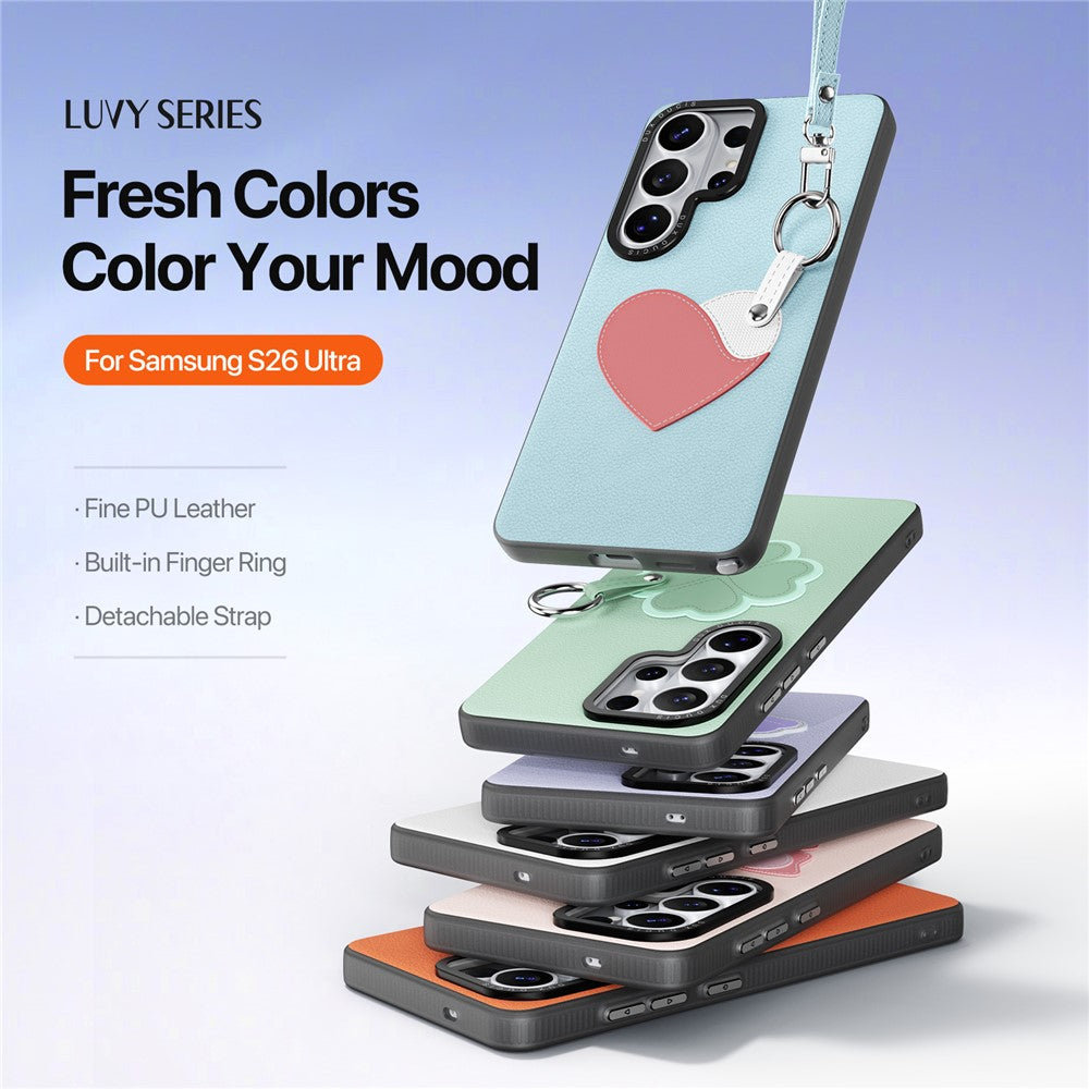 DUX DUCIS For Samsung Galaxy S26 Ultra Case  Luvy Series PU Leather + TPU + PC Phone Back Cover with Finger Ring / Wrist Strap