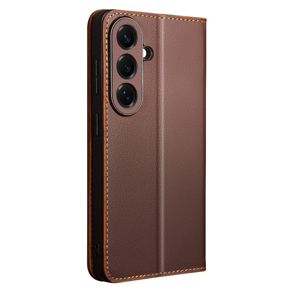 QIALINO For Samsung Galaxy S26+ Wallet Case Stand Genuine Cow Leather Flip Phone Cover