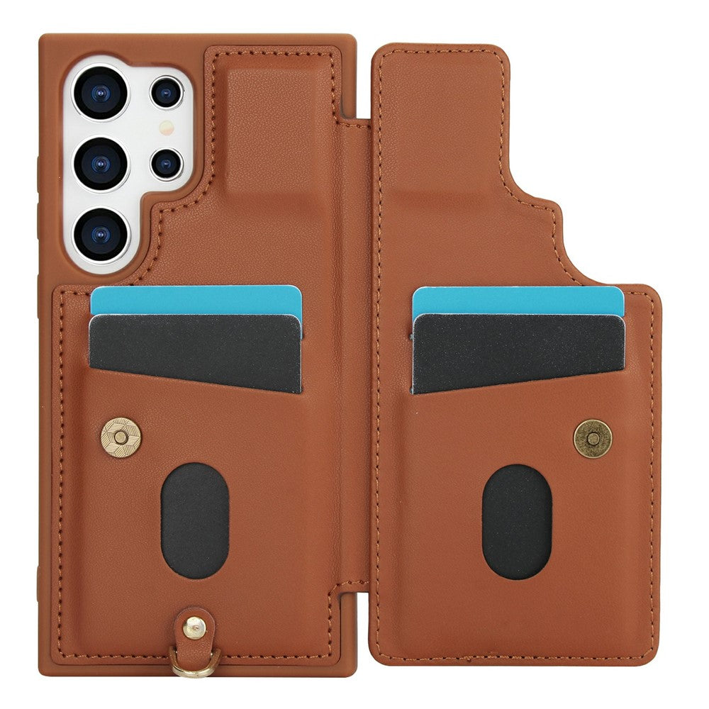 For Samsung Galaxy S26 Ultra Case Card Slots Leather Coated TPU Flower Phone Cover with 2 Straps