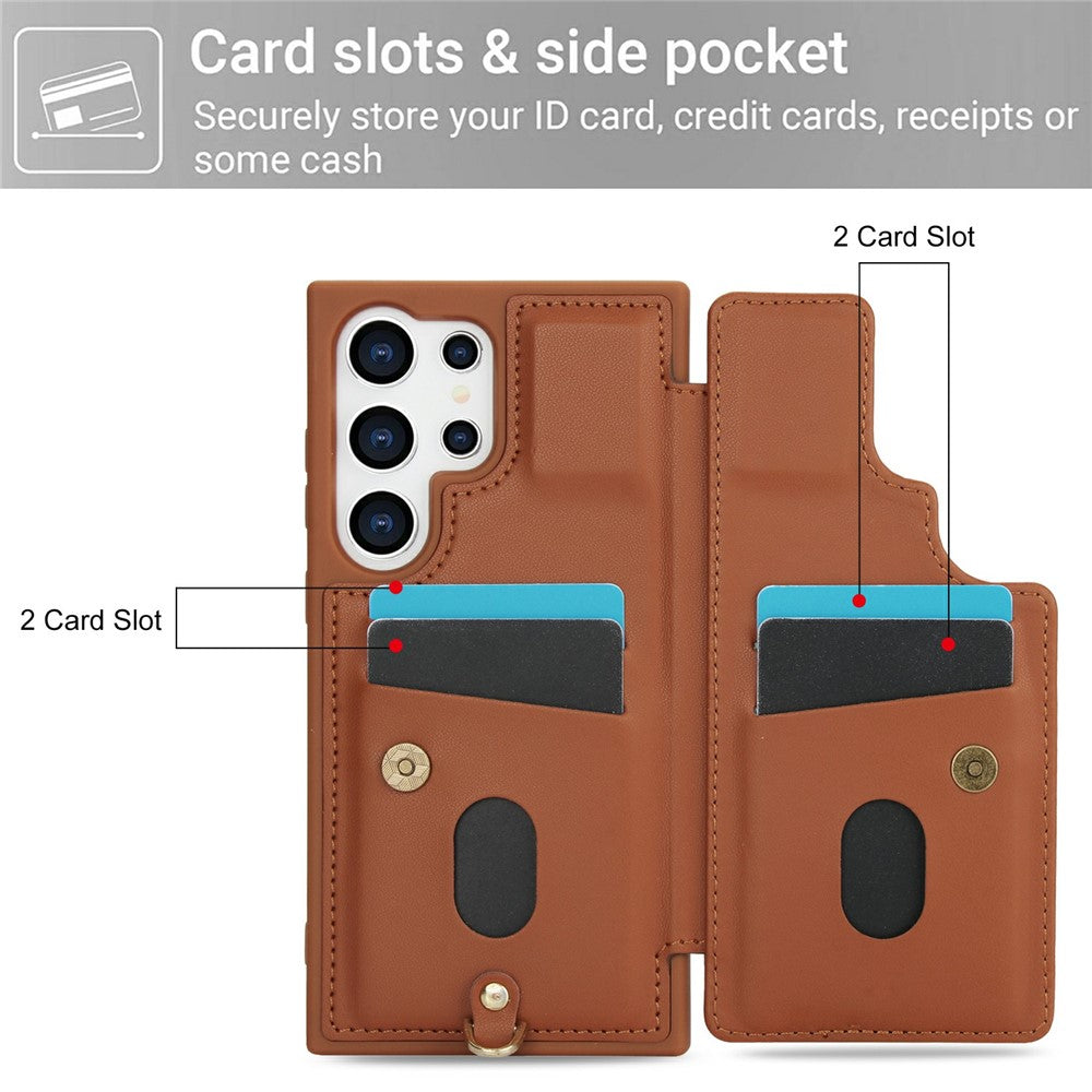 For Samsung Galaxy S26 Ultra Case Card Slots Leather Coated TPU Flower Phone Cover with 2 Straps