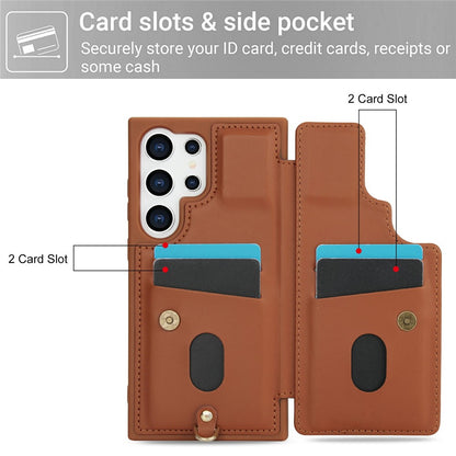 For Samsung Galaxy S26 Ultra Case Card Slots Leather Coated TPU Flower Phone Cover with 2 Straps