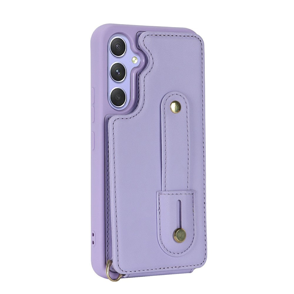 For Samsung Galaxy S26+ Case Kickstand Card Slots Leather Coated TPU Cover with Shoulder Strap