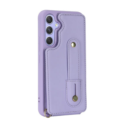 For Samsung Galaxy S26+ Case Kickstand Card Slots Leather Coated TPU Cover with Shoulder Strap