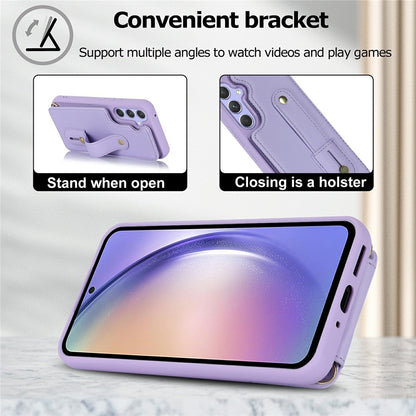 For Samsung Galaxy S26+ Case Kickstand Card Slots Leather Coated TPU Cover with Shoulder Strap