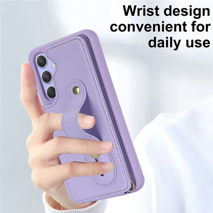 For Samsung Galaxy S26+ Case Kickstand Card Slots Leather Coated TPU Cover with Shoulder Strap
