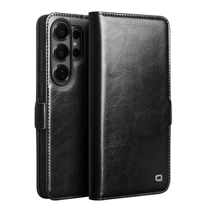 QIALINO For Samsung Galaxy S26 Ultra Case with Card Holder Genuine Cow Leather Stand Phone Cover