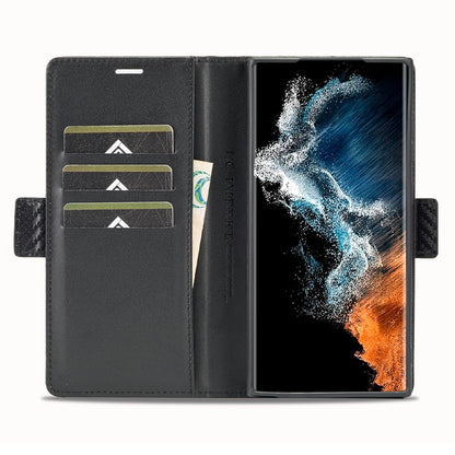 LC.IMEEKE For Samsung Galaxy S26 Ultra Wallet Case Carbon Fiber Texture Leather Phone Cover