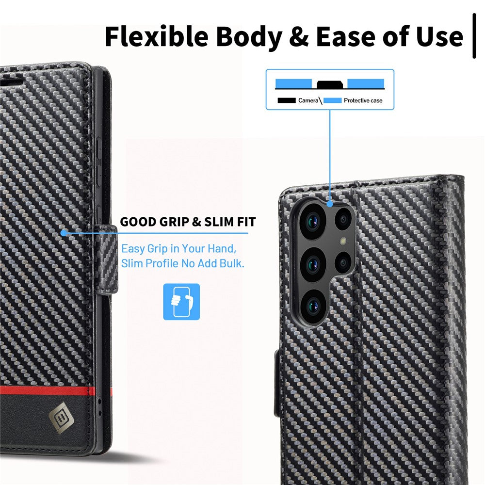 LC.IMEEKE For Samsung Galaxy S26 Ultra Wallet Case Carbon Fiber Texture Leather Phone Cover