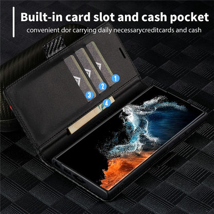 LC.IMEEKE For Samsung Galaxy S26 Ultra Wallet Case Carbon Fiber Texture Leather Phone Cover
