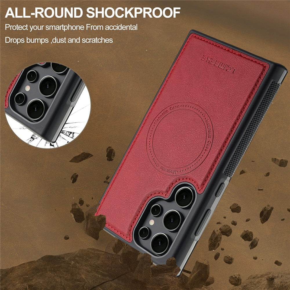LC.IMEEKE L5 For Samsung Galaxy S26 Ultra Magnetic Phone Case Leather Back Cover with Detachable Card Holder