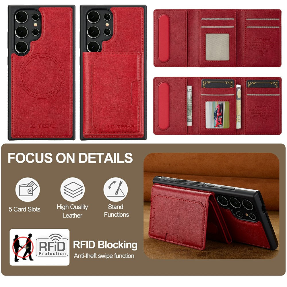 LC.IMEEKE L5 For Samsung Galaxy S26 Ultra Magnetic Phone Case Leather Back Cover with Detachable Card Holder