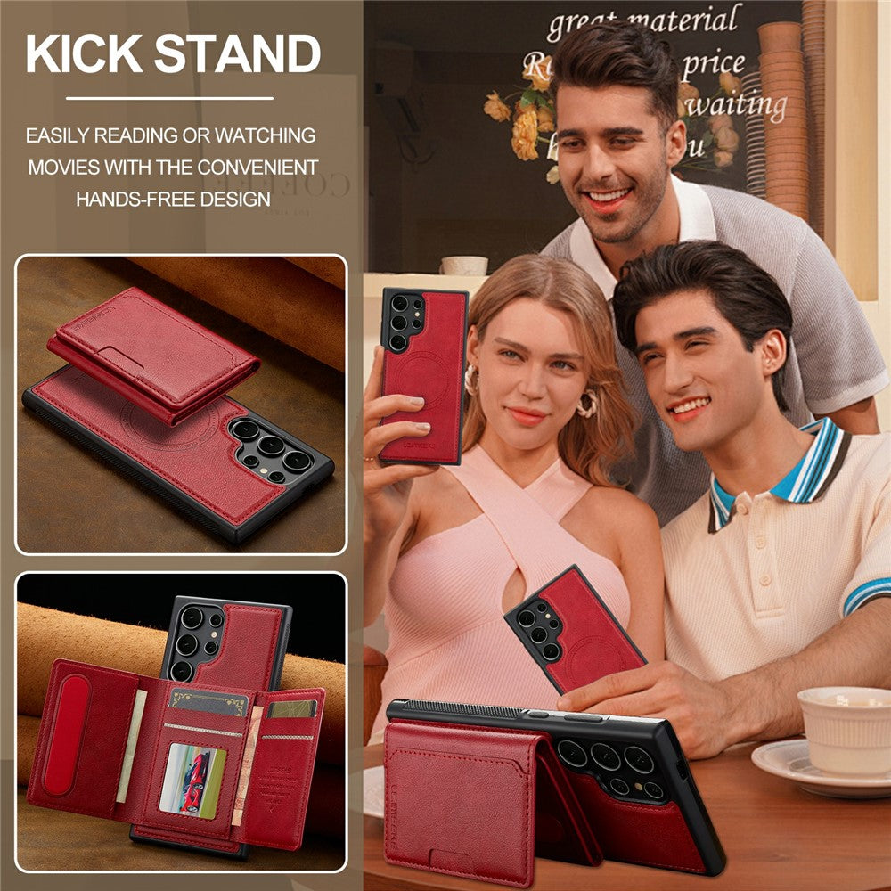 LC.IMEEKE L5 For Samsung Galaxy S26 Ultra Magnetic Phone Case Leather Back Cover with Detachable Card Holder
