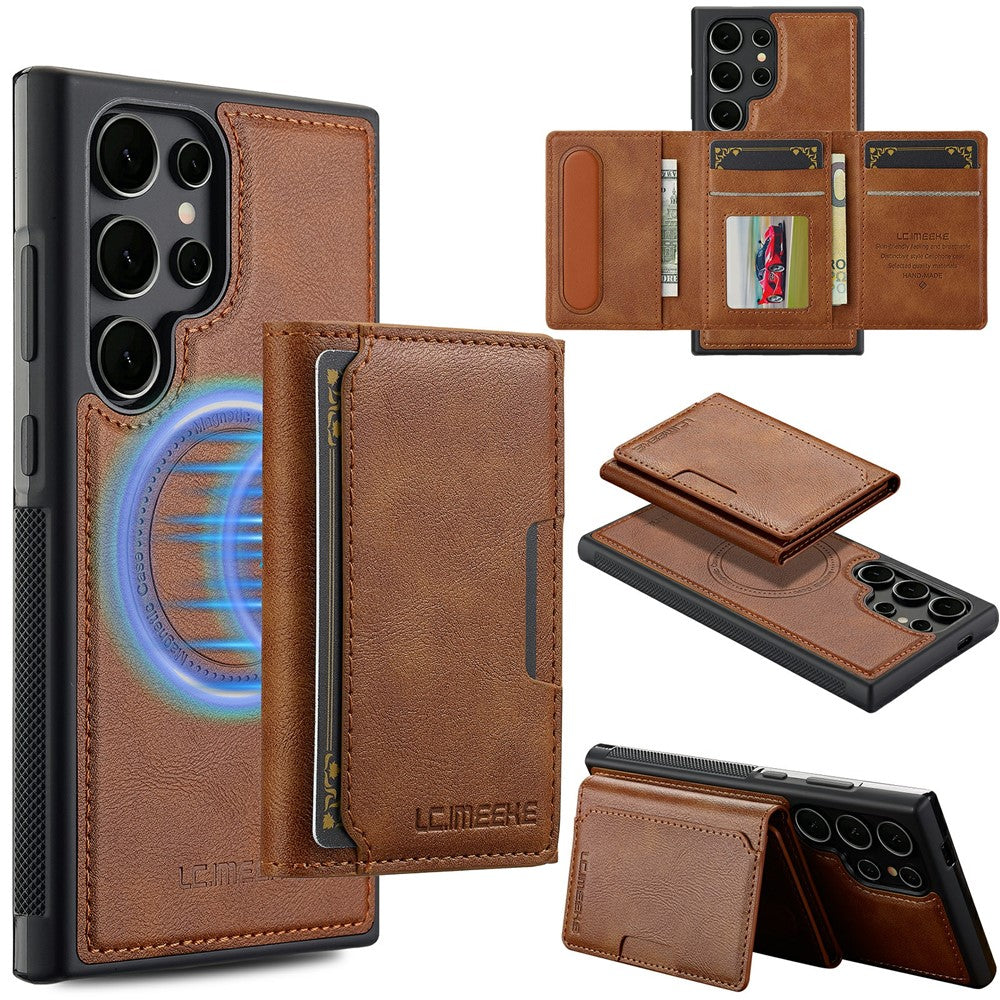 LC.IMEEKE L5 For Samsung Galaxy S26 Ultra Magnetic Phone Case Leather Back Cover with Detachable Card Holder