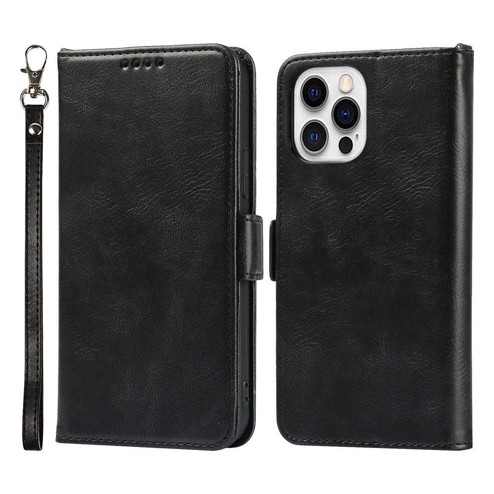 For iPhone 14 Pro Max Anti-scratch Phone Case Retro Wallet Stand Magnetic Clasp Drop Proof Flip Leather Phone Cover with Strap