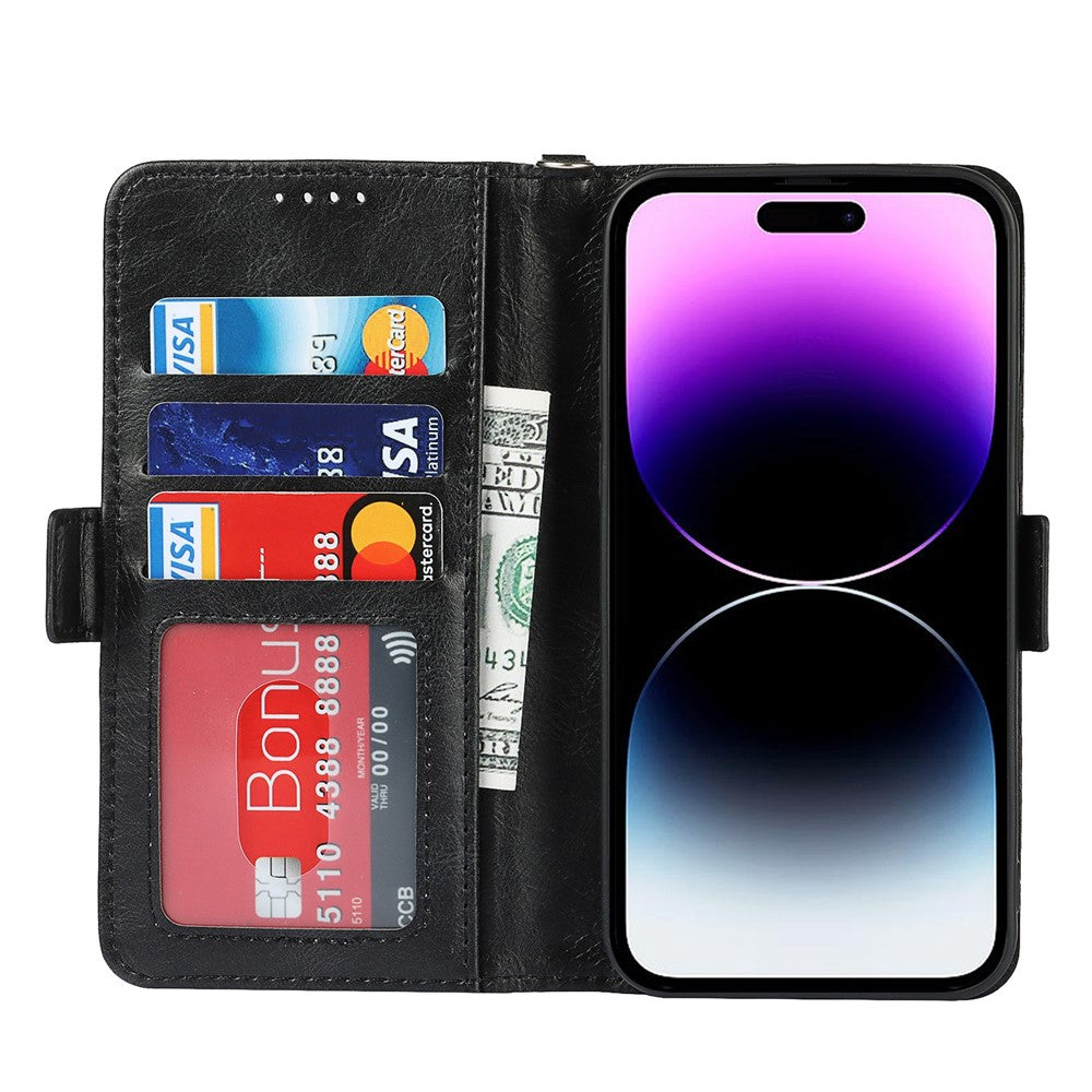 For iPhone 14 Pro Max Anti-scratch Phone Case Retro Wallet Stand Magnetic Clasp Drop Proof Flip Leather Phone Cover with Strap