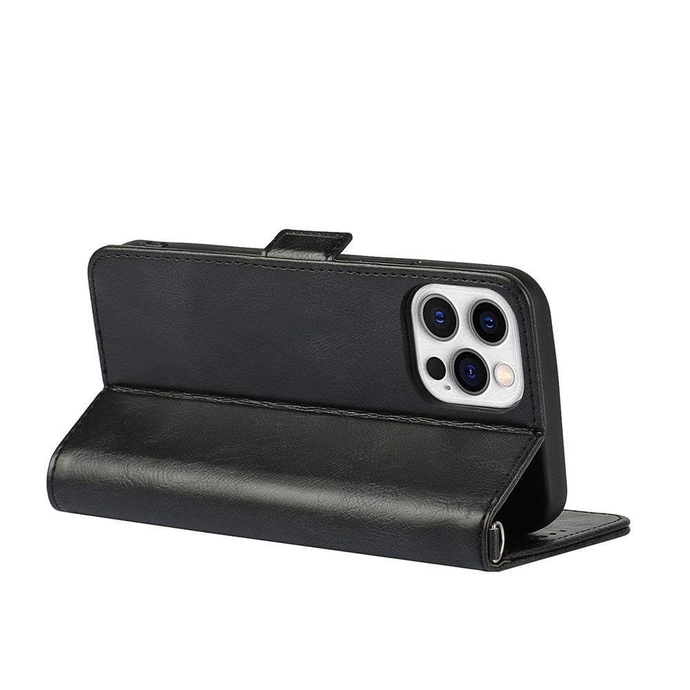 For iPhone 14 Pro Max Anti-scratch Phone Case Retro Wallet Stand Magnetic Clasp Drop Proof Flip Leather Phone Cover with Strap