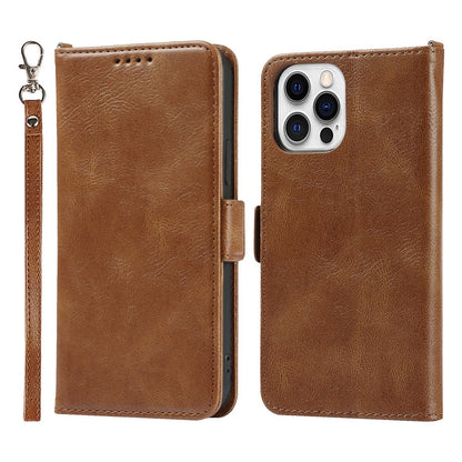 For iPhone 14 Pro Max Anti-scratch Phone Case Retro Wallet Stand Magnetic Clasp Drop Proof Flip Leather Phone Cover with Strap