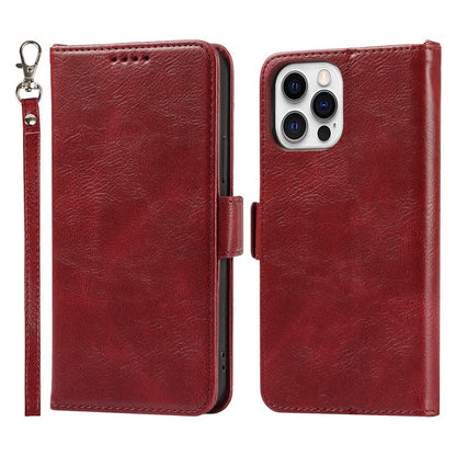 For iPhone 14 Pro Max Anti-scratch Phone Case Retro Wallet Stand Magnetic Clasp Drop Proof Flip Leather Phone Cover with Strap