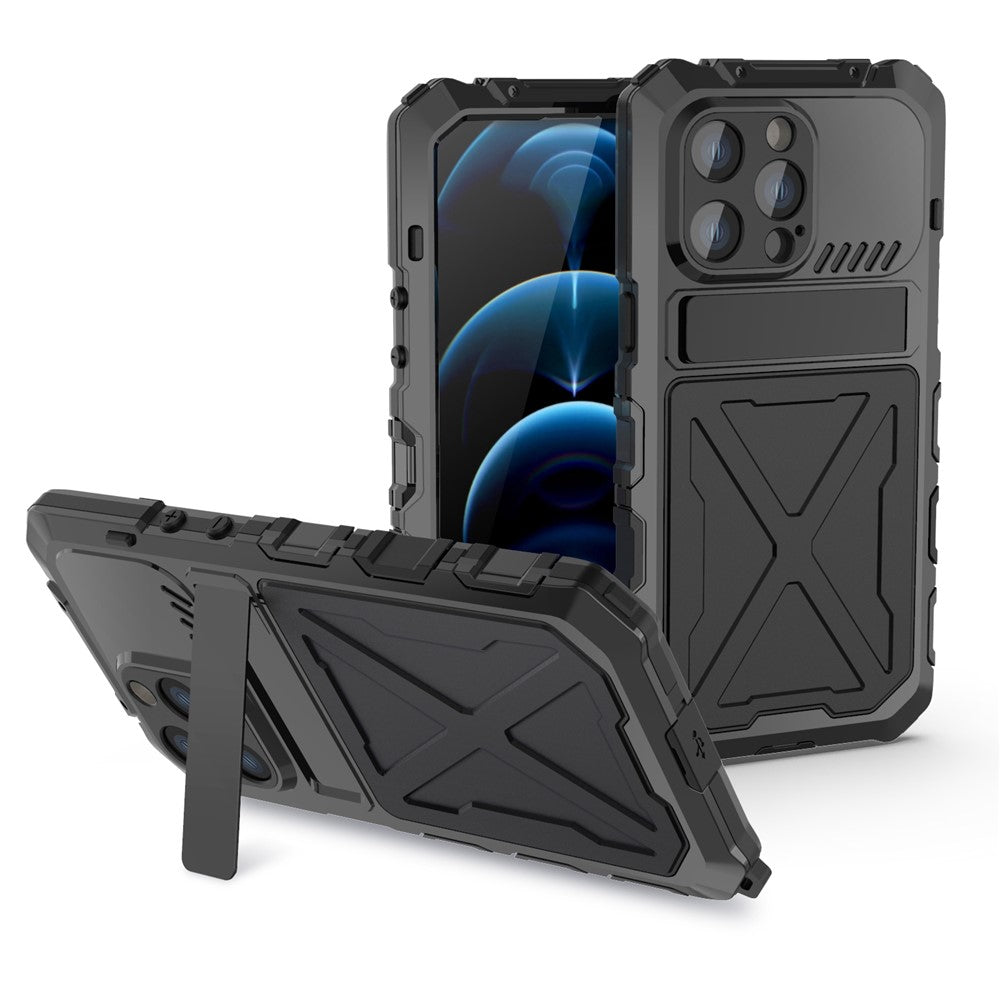 R-JUST Anti-drop Phone Case For iPhone 14 Pro Max, Silicone + Metal Scratch-resistant Cell Phone Cover Kickstand