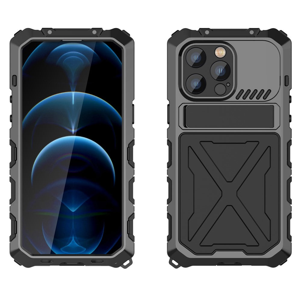 R-JUST Anti-drop Phone Case For iPhone 14 Pro Max, Silicone + Metal Scratch-resistant Cell Phone Cover Kickstand