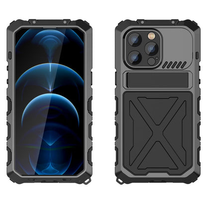 R-JUST Anti-drop Phone Case For iPhone 14 Pro Max, Silicone + Metal Scratch-resistant Cell Phone Cover Kickstand