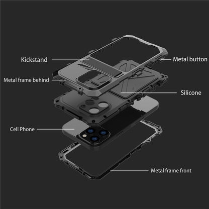 R-JUST Anti-drop Phone Case For iPhone 14 Pro Max, Silicone + Metal Scratch-resistant Cell Phone Cover Kickstand