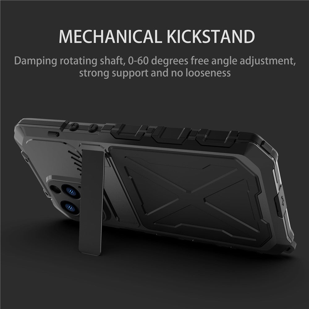 R-JUST Anti-drop Phone Case For iPhone 14 Pro Max, Silicone + Metal Scratch-resistant Cell Phone Cover Kickstand