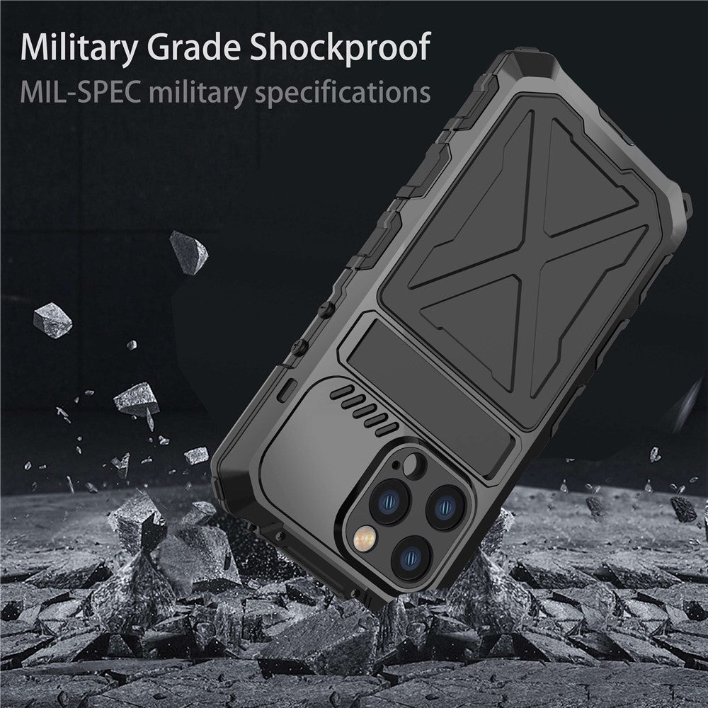 R-JUST Anti-drop Phone Case For iPhone 14 Pro Max, Silicone + Metal Scratch-resistant Cell Phone Cover Kickstand